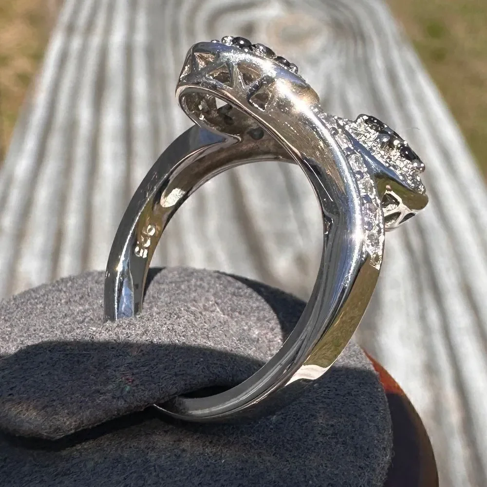Elegant 925 Sterling Silver Black & White Diamond Ring – Size 7